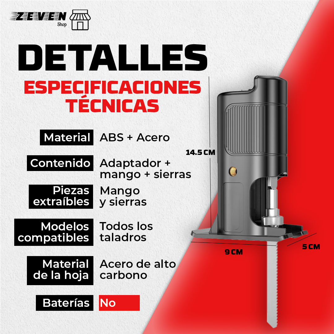 CutClean™ Adaptador de sierra eléctrica para taladro (Corta madera, acero y plástico)